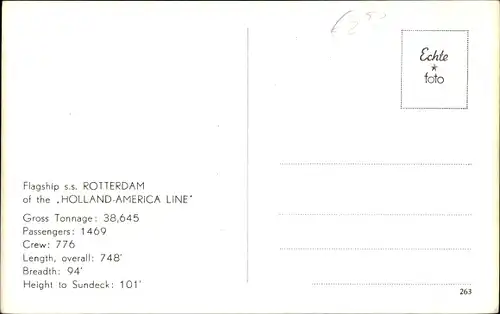 Ak Flagship SS Rotterdam, New York Harbour, Holland America Line