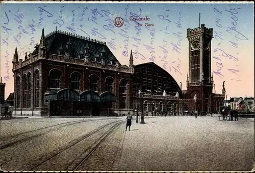 Ak Oostende Ostende Westflandern, La Gare