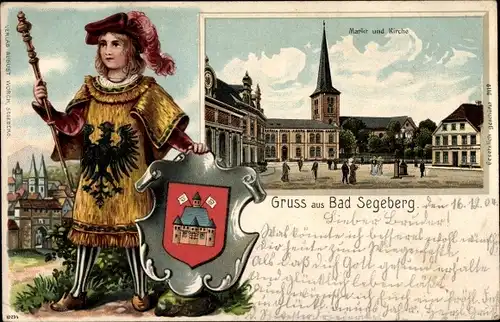 Präge Wappen Litho Bad Segeberg in Schleswig Holstein, Markt, Kirche