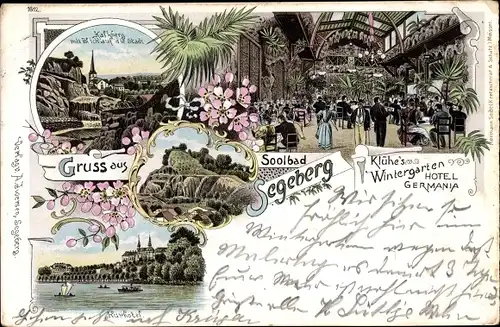 Litho Bad Segeberg in Schleswig Holstein, Kalkberg, Klühe's Wintergarten, Hotel Germania, Kurhotel