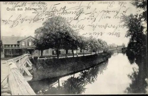 Ak Ihlienworth in Niedersachsen, Flusspartie, Brücke