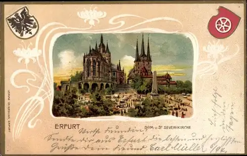 Präge Wappen Litho Erfurt in Thüringen, Dom, St. Severi Kirche