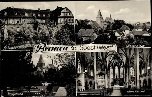 Ak Bremen Ense im Sauerland Kreis Soest, St. Josefs Haus, Kircheninneres, Garten, Ort