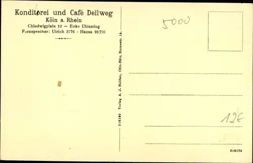 Ak Köln am Rhein, Café Dellweg, Chlodwigplatz 12