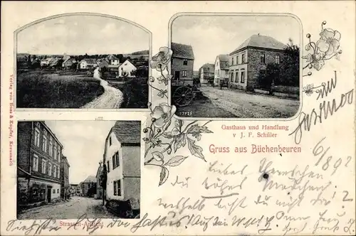 Ak Büchenbeuren im Hunsrück, Gasthaus und Handlung, Straßenpartie