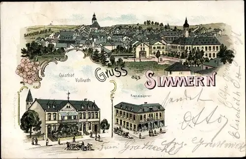 Litho Simmern im Hunsrück, Gasthof, Totalansicht, Franziskaner