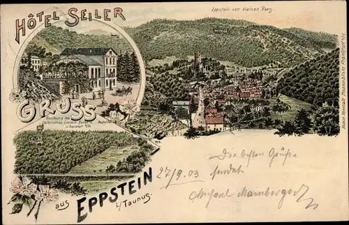 Litho Eppstein im Taunus, Hotel Seiler, Blick auf den Ort