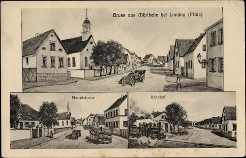 Ak Mörlheim Landau in der Pfalz, Hauptstraße, Bahnhof, Gleisseite
