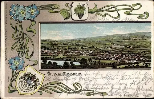 Wappen Litho Albisheim an der Pfrimm Pfalz, Totalansicht der Ortschaft