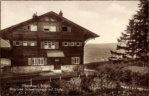 Ak Olbernhau im Erzgebirge, Schweizerhaus, Blick auf Dörfel