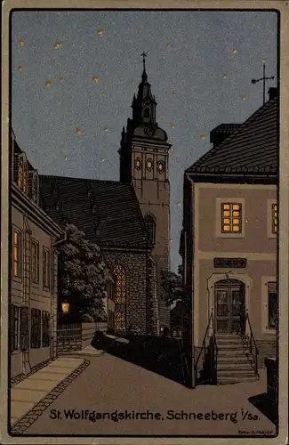 Künstler Ak Schneeberg im Erzgebirge, St. Wolfgangskirche