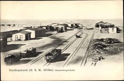 Ak Swakopmund Namibia Deutsch Südwestafrika, Eisenbahngebäude