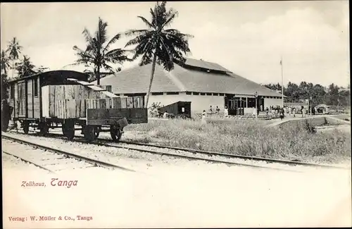 Ak Tanga Tansania, Zollhaus, Güterwaggon
