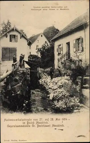 Ak Messkirch in der Schwäbischen Alb, Hochwasserkatastrophe 1904, Gartenvorbau und Steintreppe