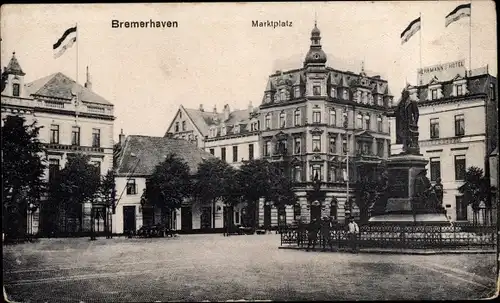 Ak Bremerhaven, Marktplatz, Denkmal, Hermanns Hotel
