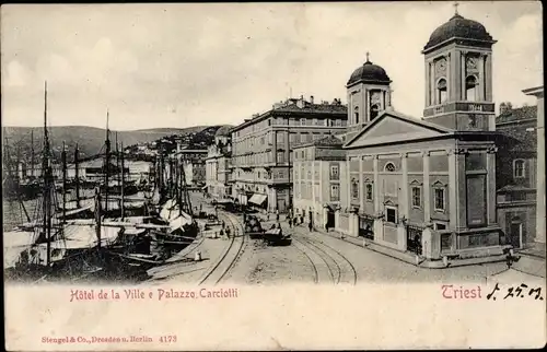 Ak Triest Trieste Friuli Venezia Giulia, Hotel de la Ville e Palazzo Carciotti