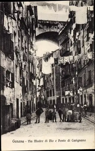 Ak Genova Genua Liguria, Via Madre di Dio e Ponte di Carignano