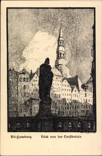 Künstler Ak Hamburg Mitte Altstadt, Trostbrücke, Sammlung Lachmund