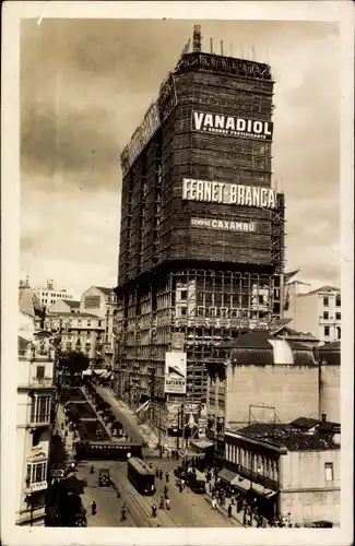 Foto Ak São Paulo Brasilien, Straßenpartie, Hochhaus im Bau, Reklametafeln, Vanadiol, Fernet Branca
