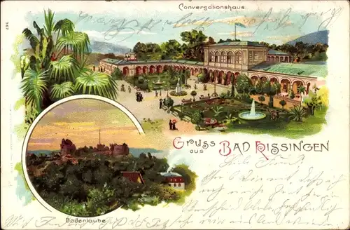 Litho Bad Kissingen Unterfranken Bayern, Konversationshaus, Bodenlaube