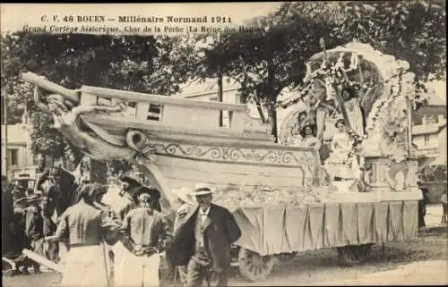 Ak Rouen Seine Maritime, Millenaire Normand 1911, Char de la Peche