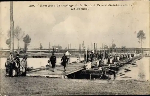 Ak Écourt Saint Quentin Pas de Calais, Exercices de pontage du 3 Genie, La Parade