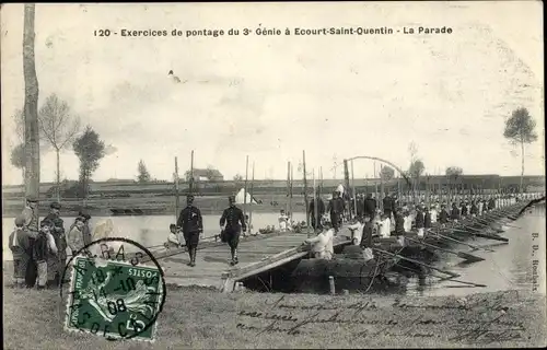 Ak Écourt Saint Quentin Pas de Calais, Exercices de pontage du 3 Genie, La Parade