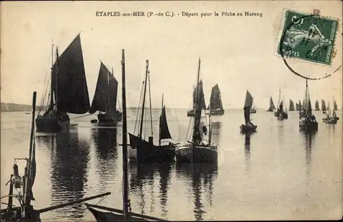 Ak Etaples sur Mer Pas de Calais, Depart pour la Peche au Hareng