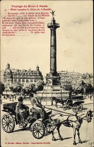 Künstler Ak Paris XI., Mimi examine le Genie de la Bastille, Kutsche