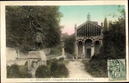 Ak Beaumont Puy de Dôme, Chapelle, Statue de Jeanne d'Arc