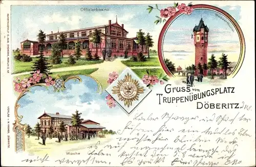 Litho Dallgow Döberitz im Havelland, Truppenübungsplatz, Offizerscasino, Wasserturm