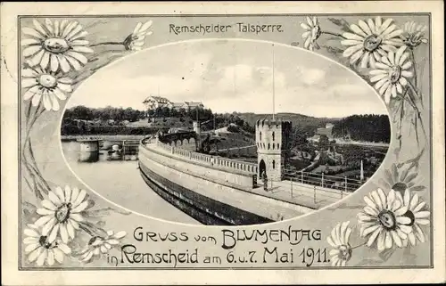 Passepartout Ak Remscheid im Bergischen Land, Talsperre, Blumentag 1911