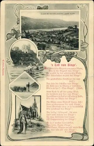 Lied Ak Bingen am Rhein, Gesamtansicht, Hotel Rochusberg, Mäuseturm, Rochus Kapelle