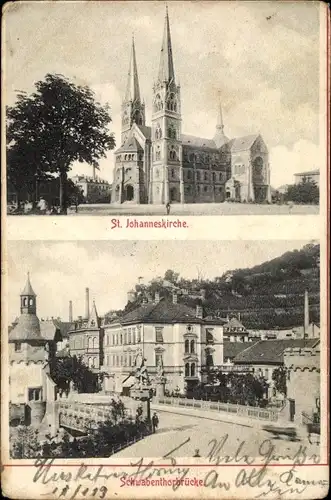 Ak Freiburg im Breisgau, St. Johanneskirche, Schwabentorbtücke