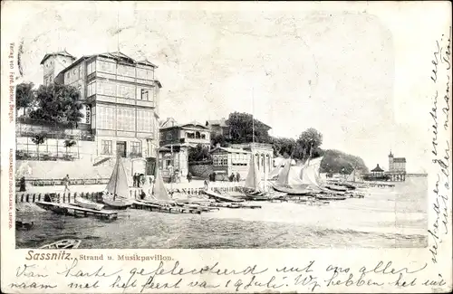 Ak Sassnitz auf Rügen, Strand und Musikpavillon