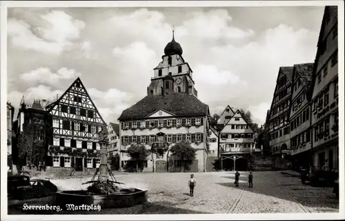 Ak Herrenberg in Württemberg, Marktplatz, Rathaus, Brunnen