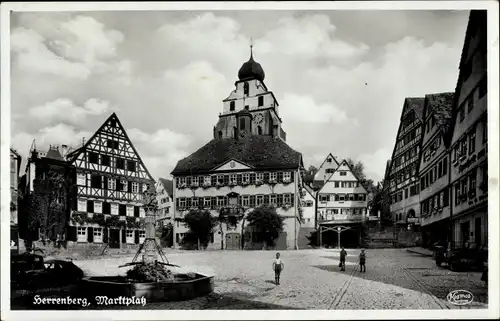Ak Herrenberg in Württemberg, Marktplatz, Rathaus, Brunnen