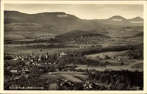 Ak Aalen im Ostalbkreis Württemberg, Blick vom Braunenberg auf den Ort, Rechberg, Fliegeraufnahme