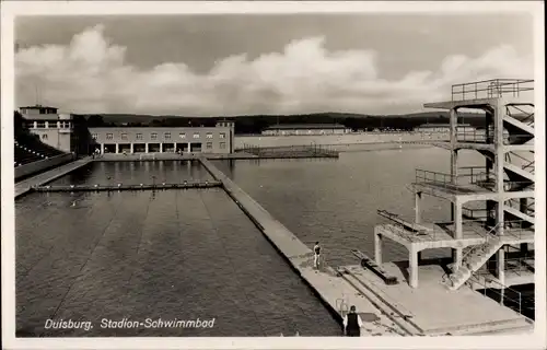 Ak Duisburg im Ruhrgebiet, Stadion Schwimmbad, Sprungturm