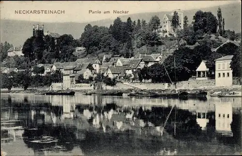 Ak Neckarsteinach in Hessen, Partie am Neckar, Blick auf den Ort