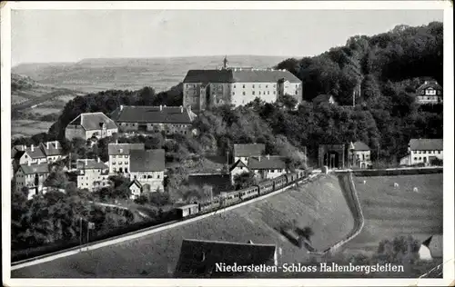 Ak Niederstetten in Baden Württemberg, Schloss Haltenbergstetten, Blick auf den Ort