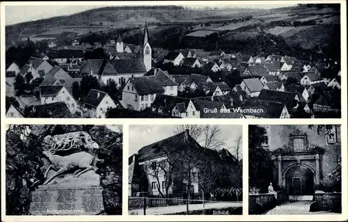 Ak Wachbach Bad Mergentheim in Tauberfranken, Schloss, Kriegerdenkmal, Blick auf den Ort