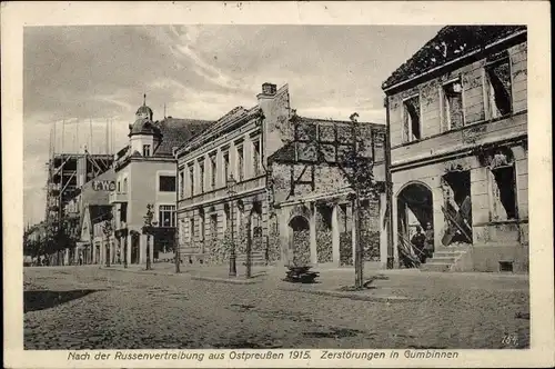 Ak Gussew Gumbinnen Ostpreußen, Kriegszerstörungen nach Russenvertreibung 1915, I WK