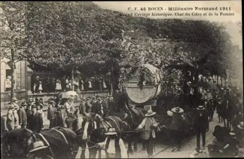 Ak Rouen Seine Maritime, Millenaire Normand 1911, Char du Cidre et de la Pomme