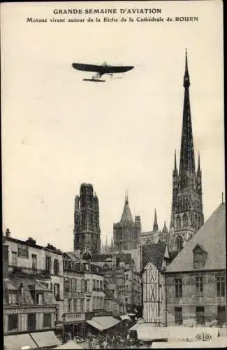 Ak Rouen Seine Maritime, Morane virant autour de la fleche de la Cathedrale