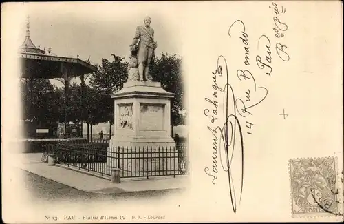Ak Pau Pyrénées-Atlantiques, Statue d'Henri IV