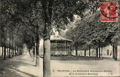 Ak Orléans Loiret, Le Boulevard Alexandre-Martin, Le Kiosque a Musique