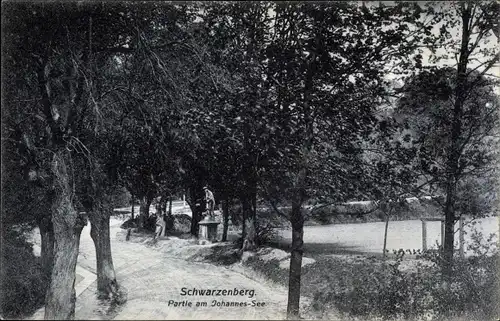 Ak Schwarzenberg im Erzgebirge Sachsen, Partie am Johannes See, Silbersee