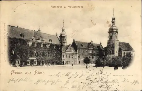 Ak Riesa an der Elbe Sachsen, Rathaus und Klosterkirche