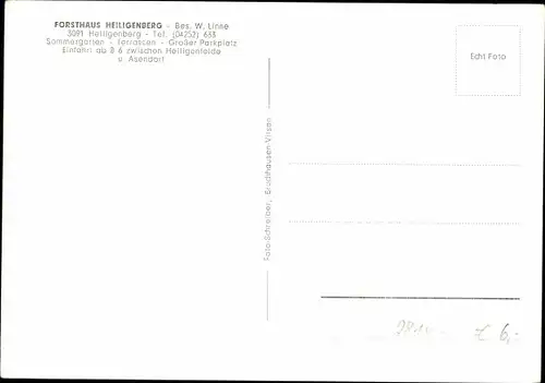 Ak Heiligenberg Bruchhausen Vilsen in Niedersachsen, Forsthaus Heiligenberg, Bes. W. Linne